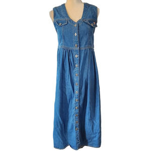 Restricted Midi Denim Jean Button Down Y2K Pleated Vintage Dress Size Medium